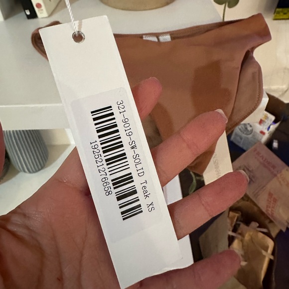 NWT Jonathan Simkhai Noa belted bustier swimsuit, XS in “Teak” - Picture 5 of 5